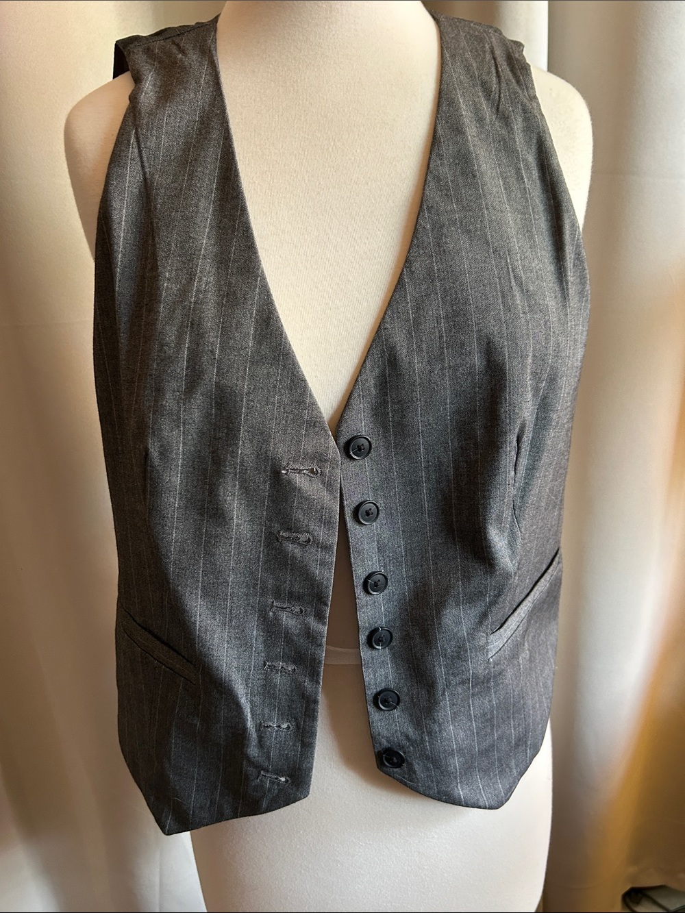 a new day Women's Gray Pinstripe Vest